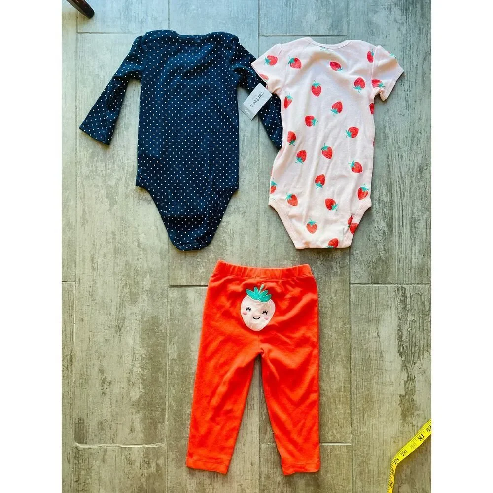 Strawberry Polka Dot Bodysuit Pant Legging 3 Piece Outfit Set Baby Girl 18m NEW
